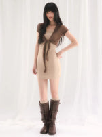 Light Brown Knit Two-Piece Dress Set