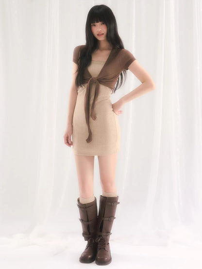 Light Brown Knit Two-Piece Dress Set