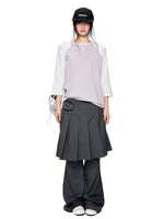 Pleated Skirt Overlay Flare Pants