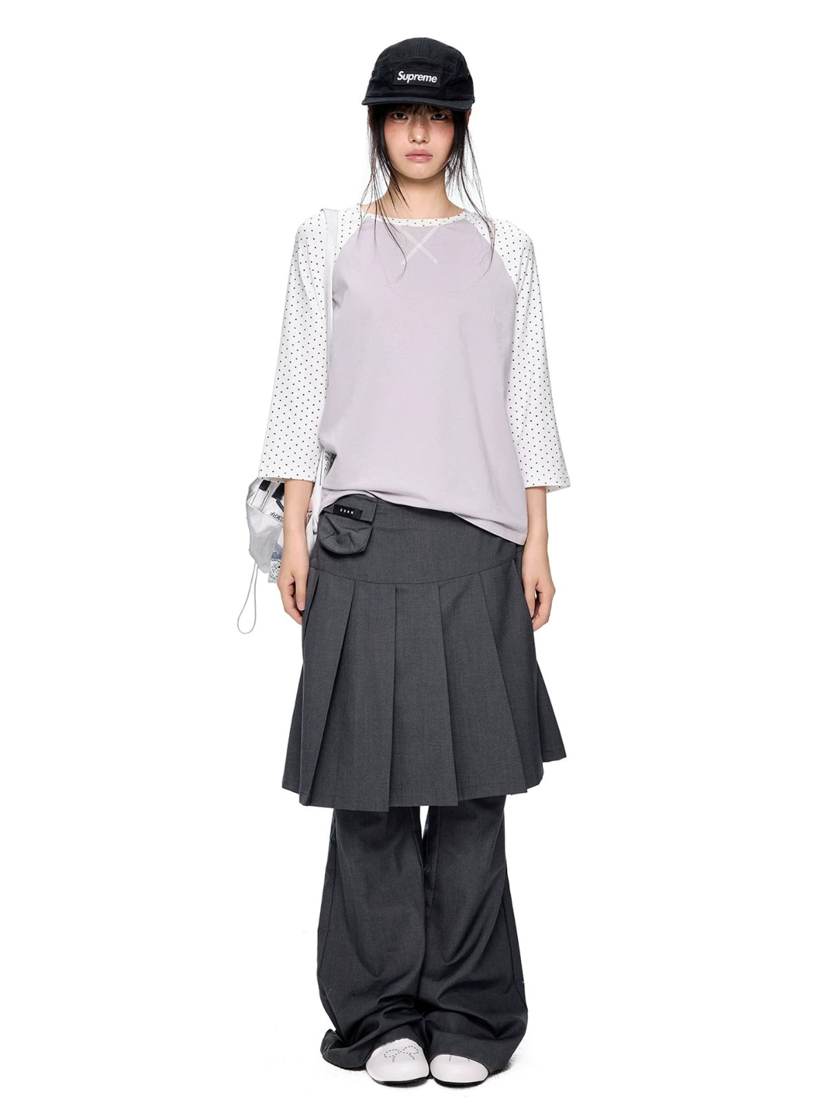 Pleated Skirt Overlay Flare Pants