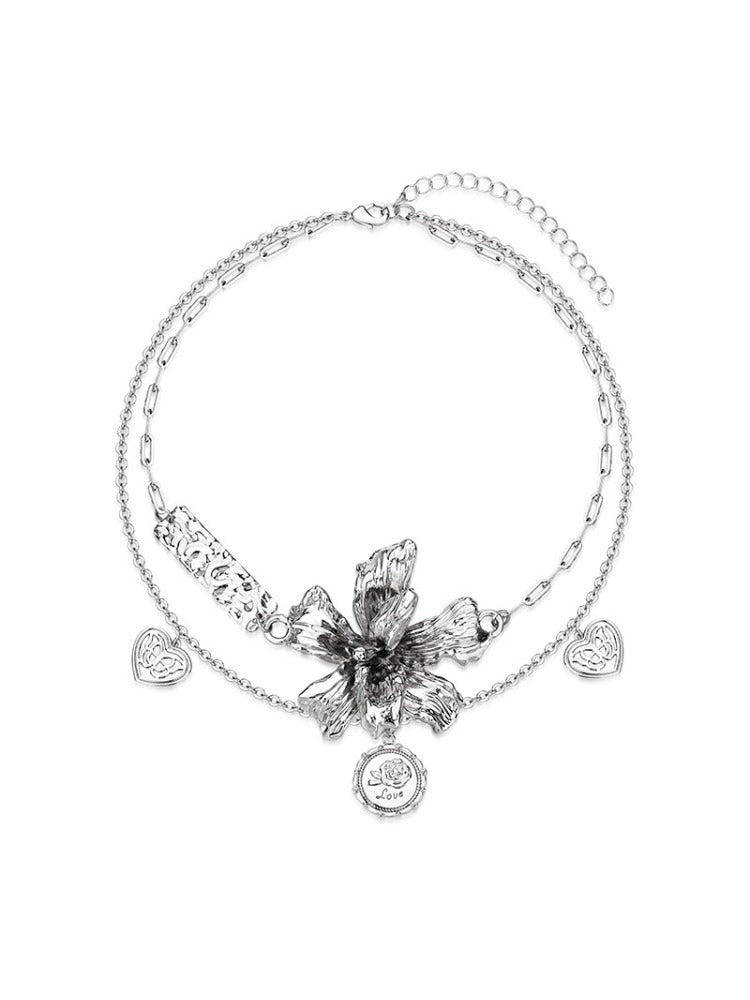 Metal Floral Layered Necklace