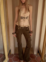 Washed Canvas Cargo Flare Pants