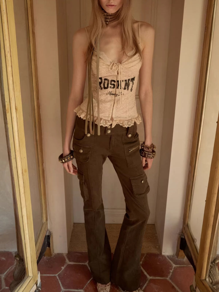 Washed Canvas Cargo Flare Pants