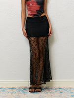 Yellow & Black Lace Sheer Midi Skirt