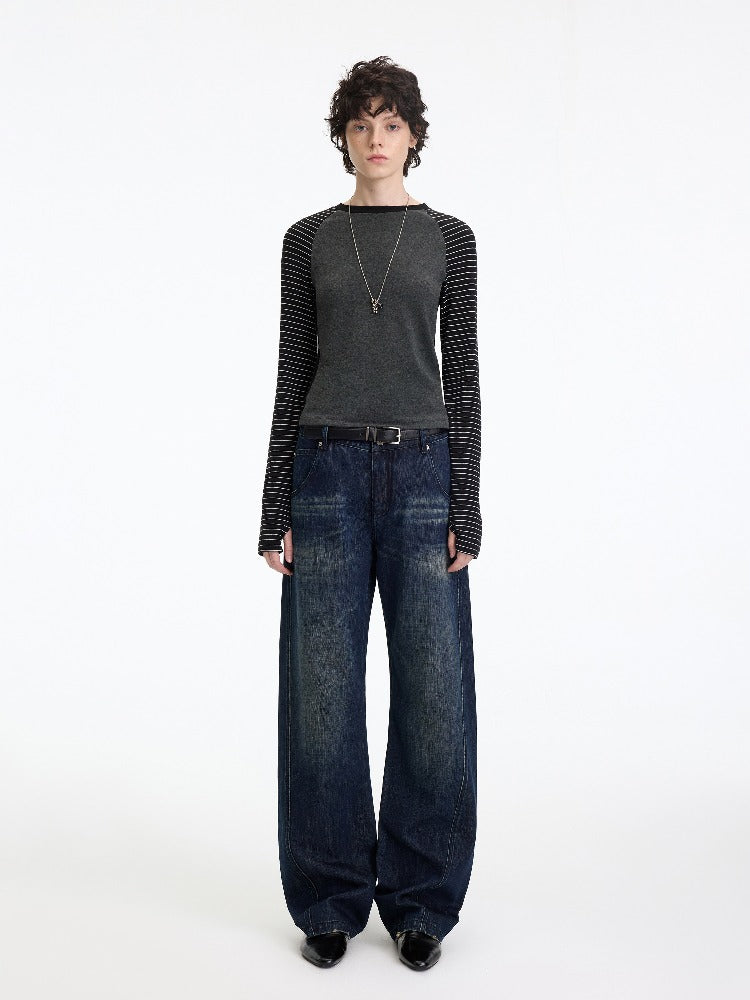 Vintage Washed Panel Straight Jeans