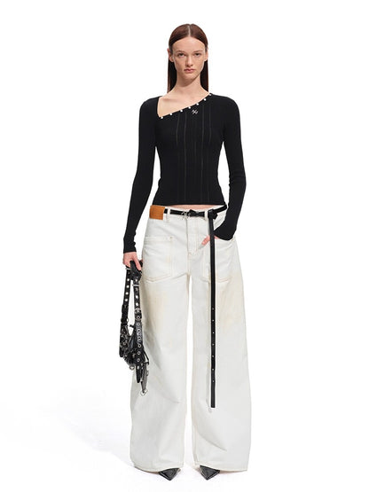 Polar Wool Blend Ribbed Knit V-neck