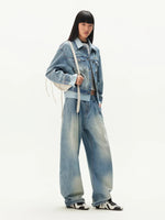 Denim Pleated Wide Leg Pants