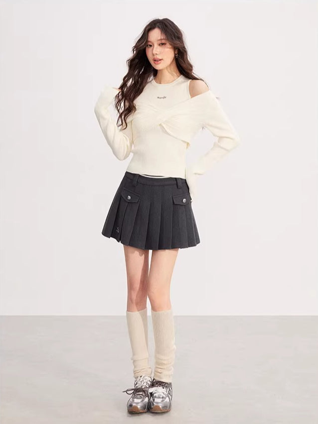 Bow Cable Knit Sweater Set