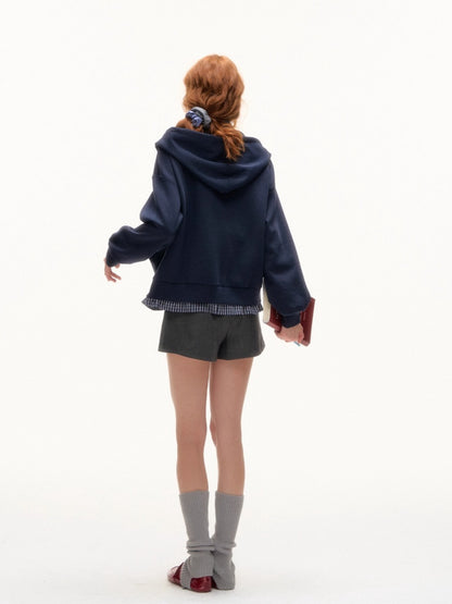 Gray &amp; Blue 2-in-1 Plaid Hoodie Jacket