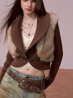 Faux Fur Panel Knitted Short Jacket