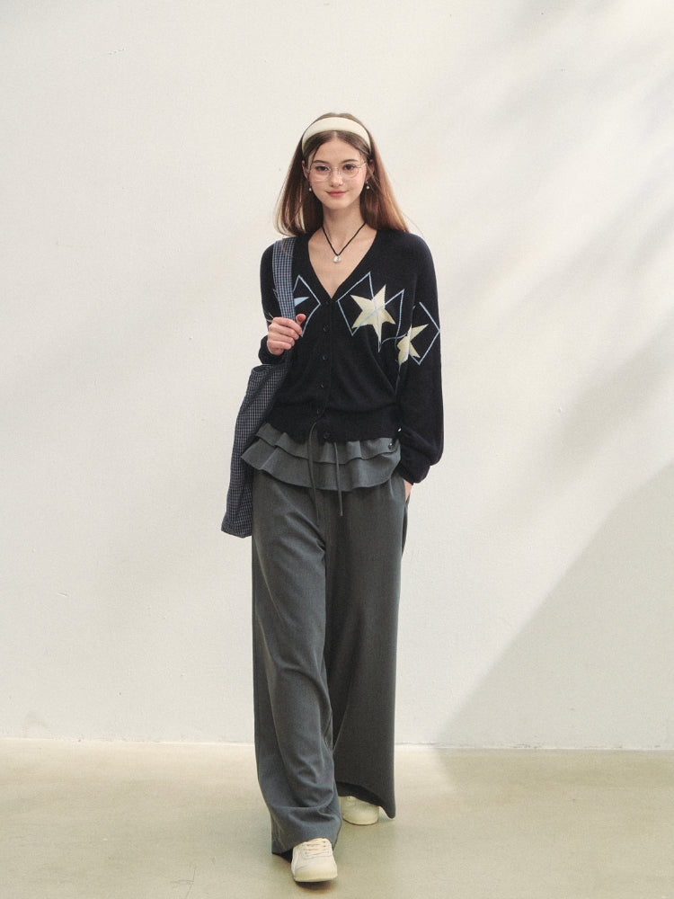 Single-breasted Star Argyle Knit Cardigan