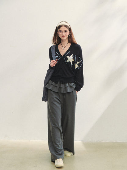Single-breasted Star Argyle Knit Cardigan
