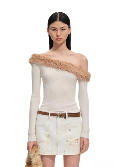 Sculptural Off-Shoulder Knit Sweater