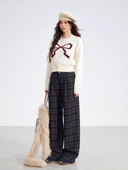 Gray Fleece Checkered Wide-Leg Pants