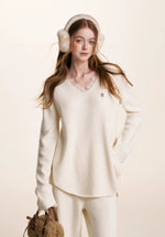 Cream V-Neck Knit Set