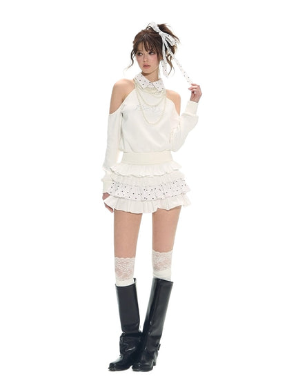 White Polka Dot Elastic Ballet Skirt