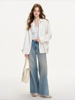 Denim Blue Lace Tie Wide-Leg Jeans