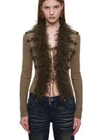 Napoleon Fur Collar Ribbed Cardigan