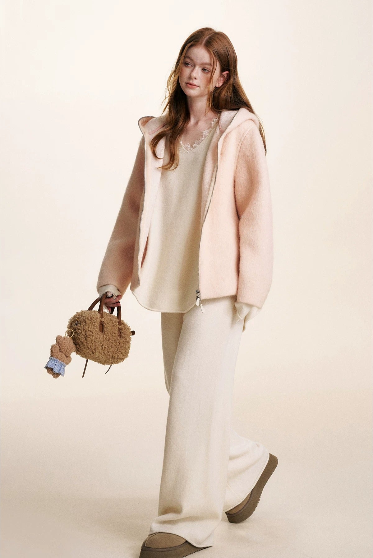Cream V-Neck Knit Set