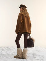 Brown Patchwork Teddy Fleece Zip-Up Sweatshirt