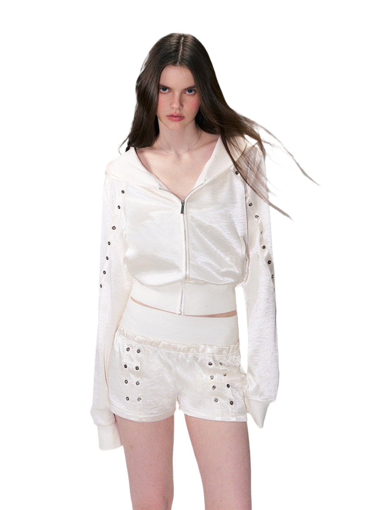 Satin Hoodie Shorts Set