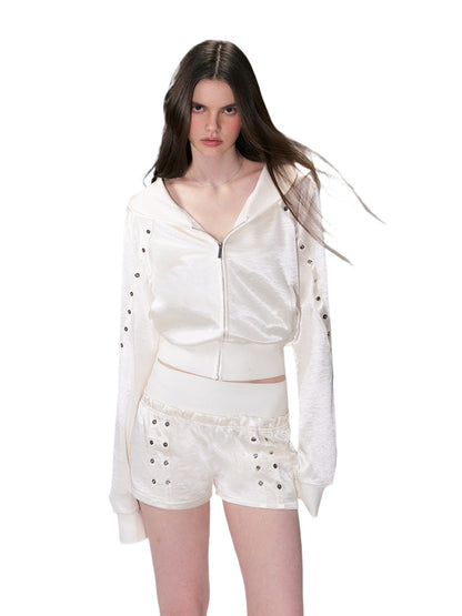 Satin Hoodie Shorts Set