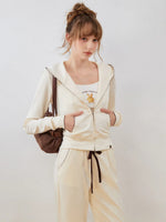 Contrast Trim Zip Hoodie & Flared Pants Set