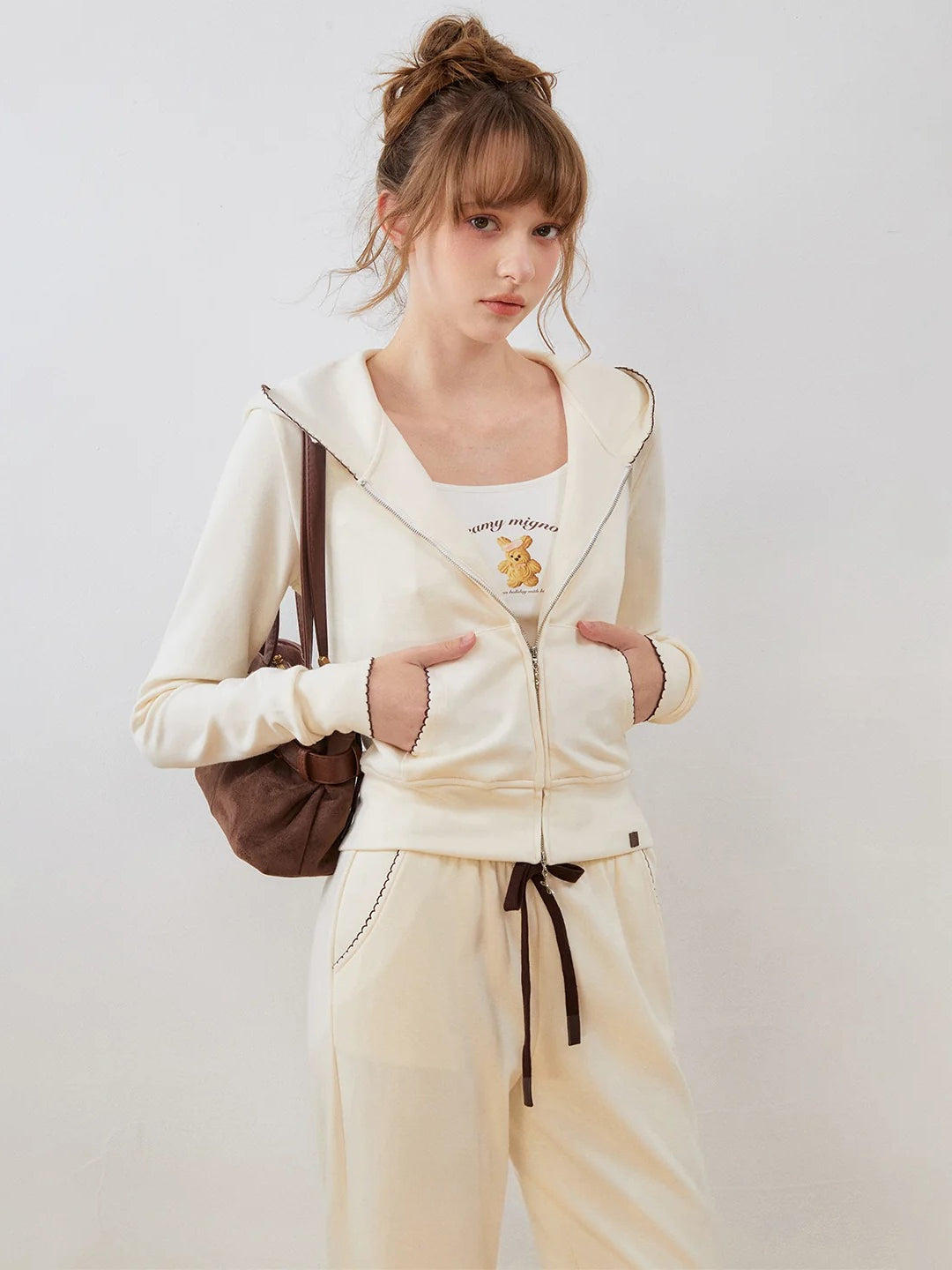 Contrast Trim Zip Hoodie &amp; Flared Pants Set