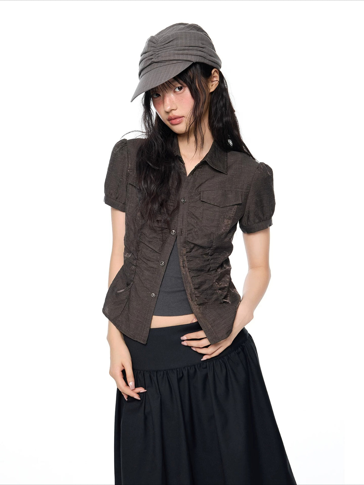 Ruched Puff Sleeve Shirt