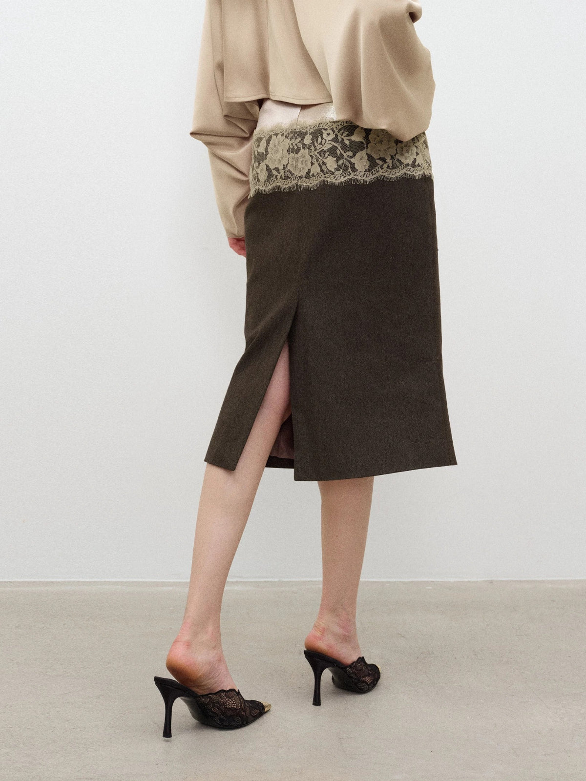 Lace Panel Midi Skirt