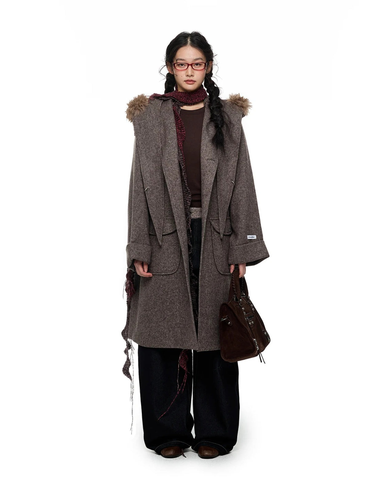 Hooded Wool Blend Long Coat