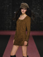 Suede Diamond Cinched Waist Dress
