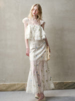 Lace Embroidery Flower French - Style Shirt & Skirt Set