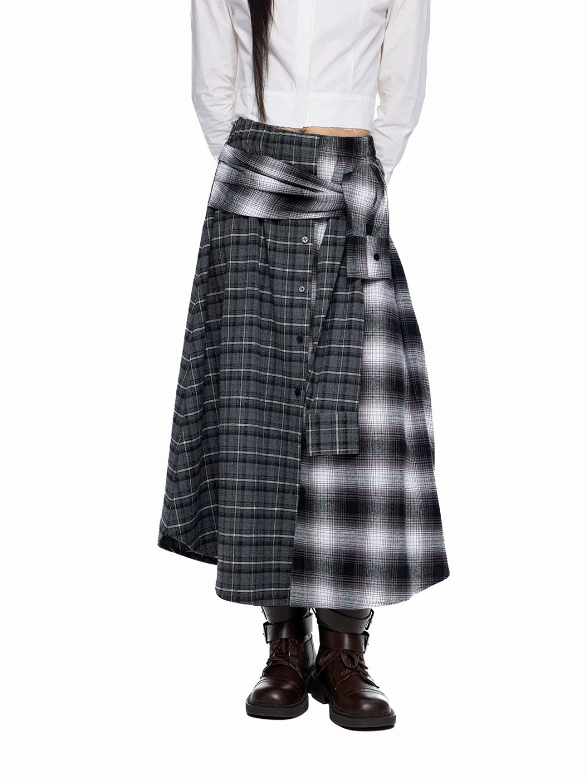 Plaid Waist A-Line Skirt