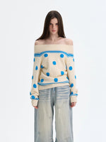 Polka Dot Knit Off-shoulder Top