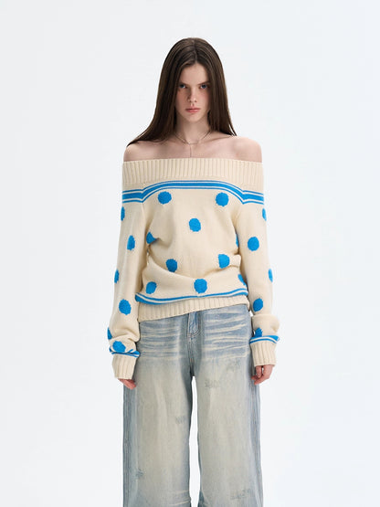 Polka Dot Knit Off-shoulder Top