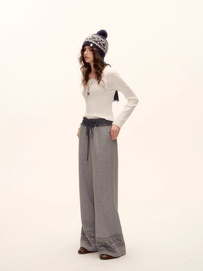 U-Neck Lace Bow Knit Top