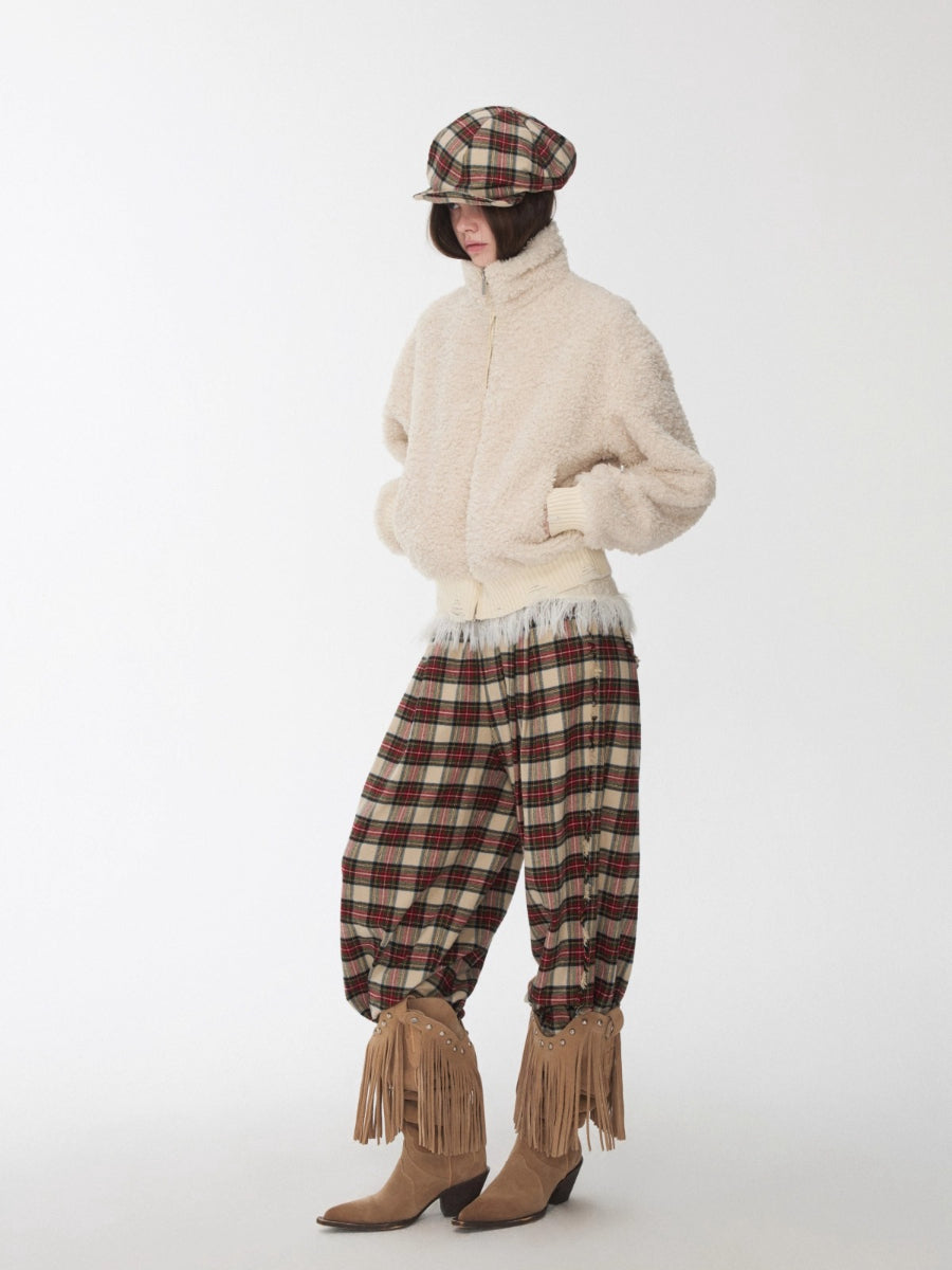 Zip-Up Shearling Textured Fitted Short Coat