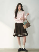 Floral Collar Bow Cable Knit Sweater