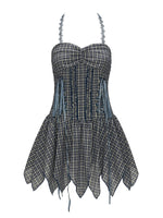 Blue Plaid Tie Waist Cami Dress