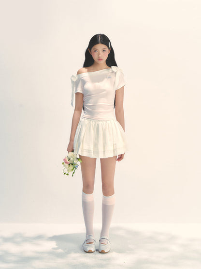 Asymmetric Shoulder Slimming Short-sleeve T-Shirt