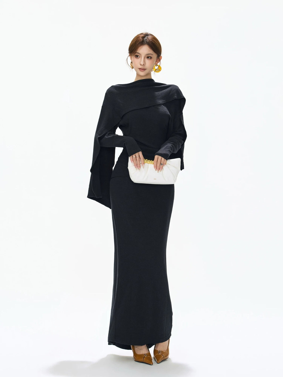 Detachable Shawl Knit Skirt Set