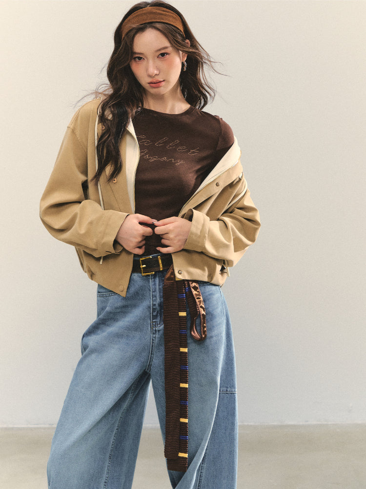 Two-piece Spliced Color-block Hooded Jacket