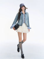 Academic Plaid Patchwork Denim Jacket