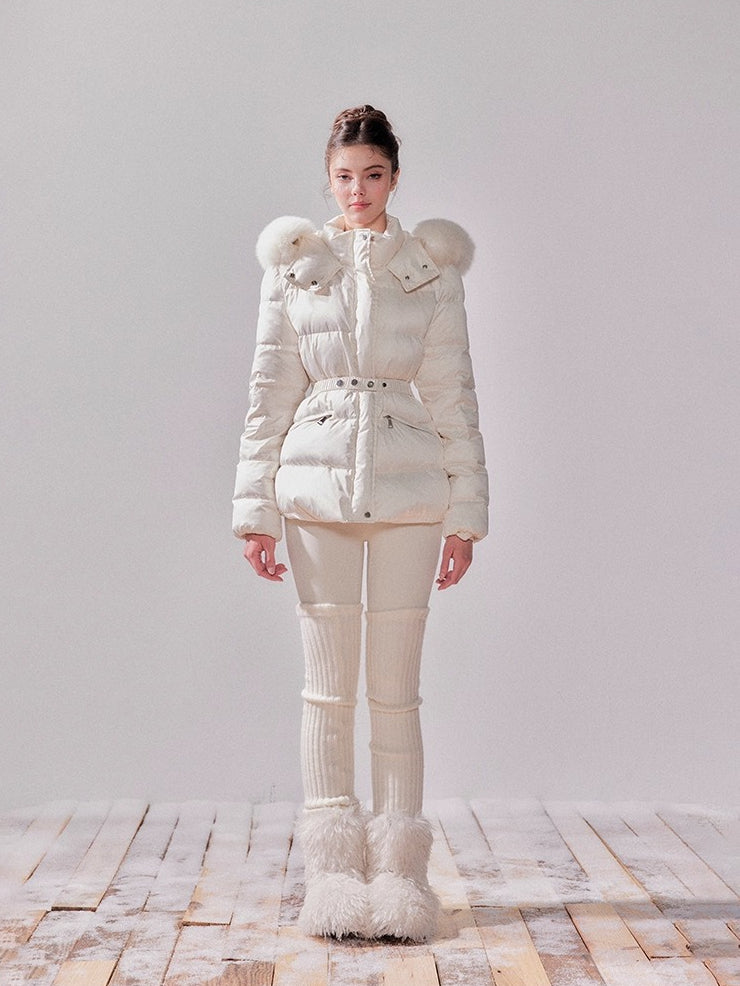 Fox Fur Large Collar Hooded Short Down Jacket