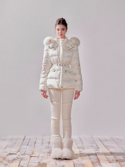 Fox Fur Large Collar Hooded Short Down Jacket