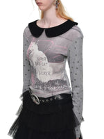 Cat Print Waffle Collar Top