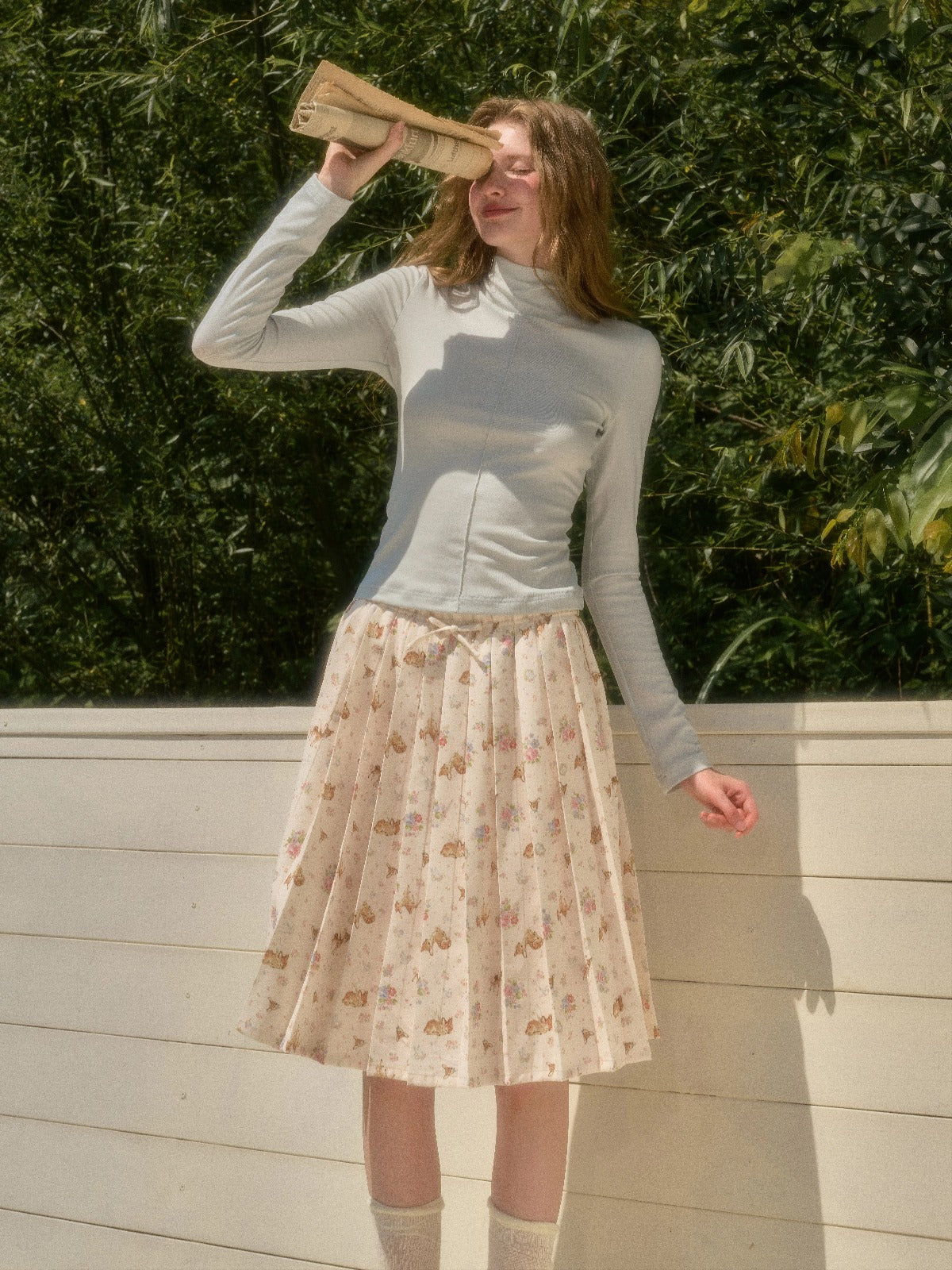 Pleated Floral Skirt