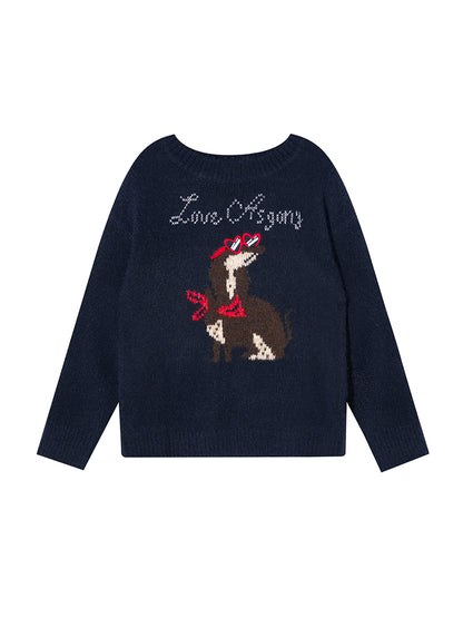 Animal Jacquard Embroidered Knit Sweater