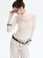 Lace Panel Turtleneck Top
